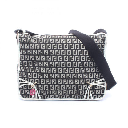Fendi Shoulder Bag Zucchino Black Canvas Leather Zucchini