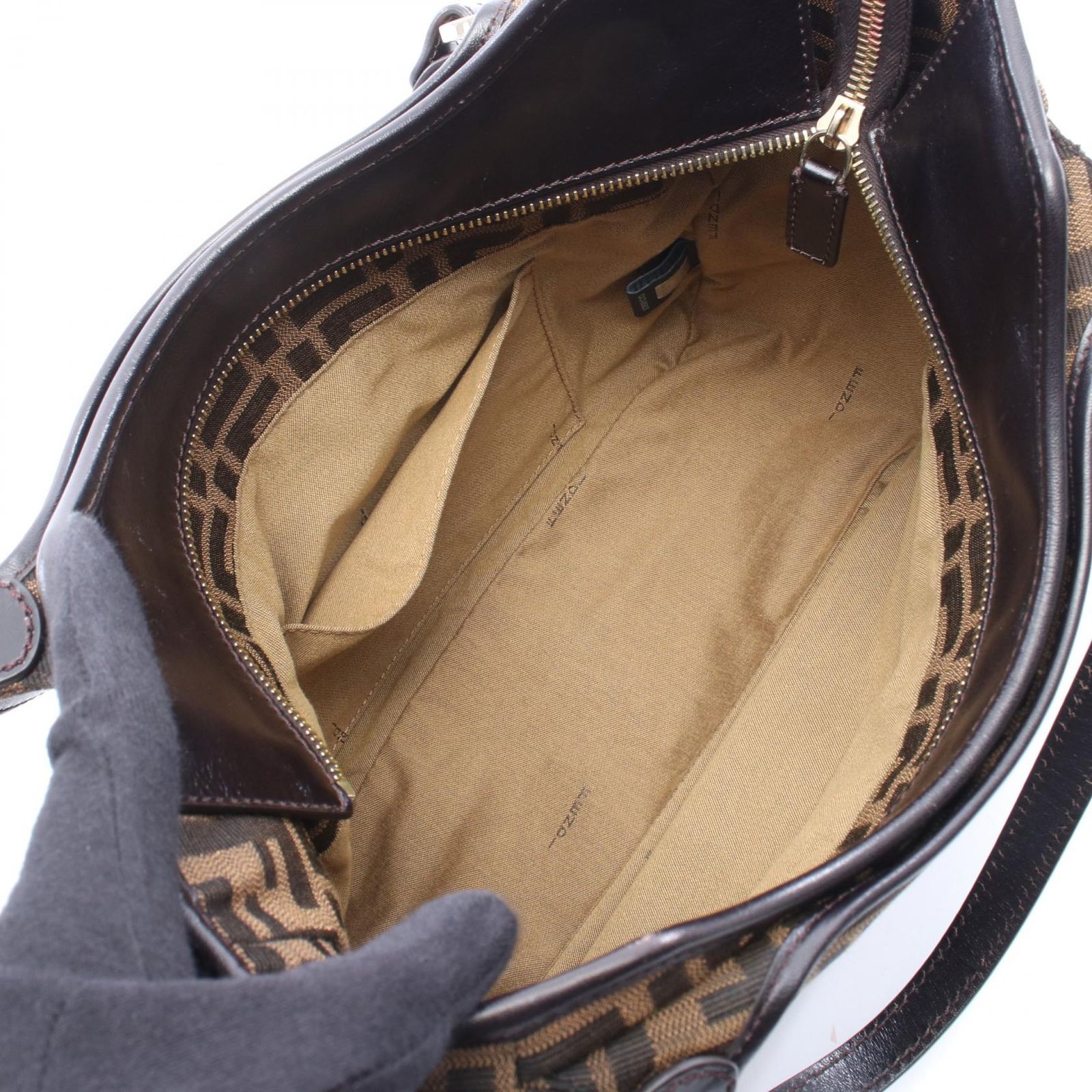 Fendi Shoulder Bag Zucca Brown Canvas Leather — view 3