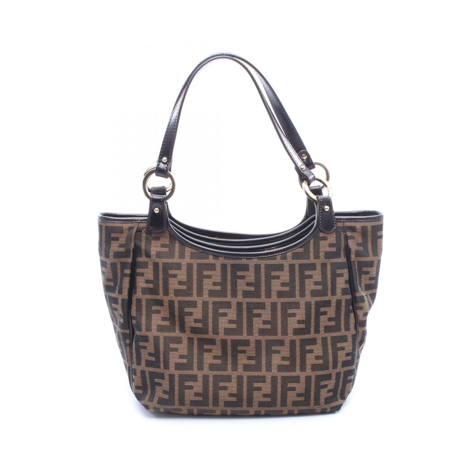 Fendi Shoulder Bag Zucca Brown Canvas Leather