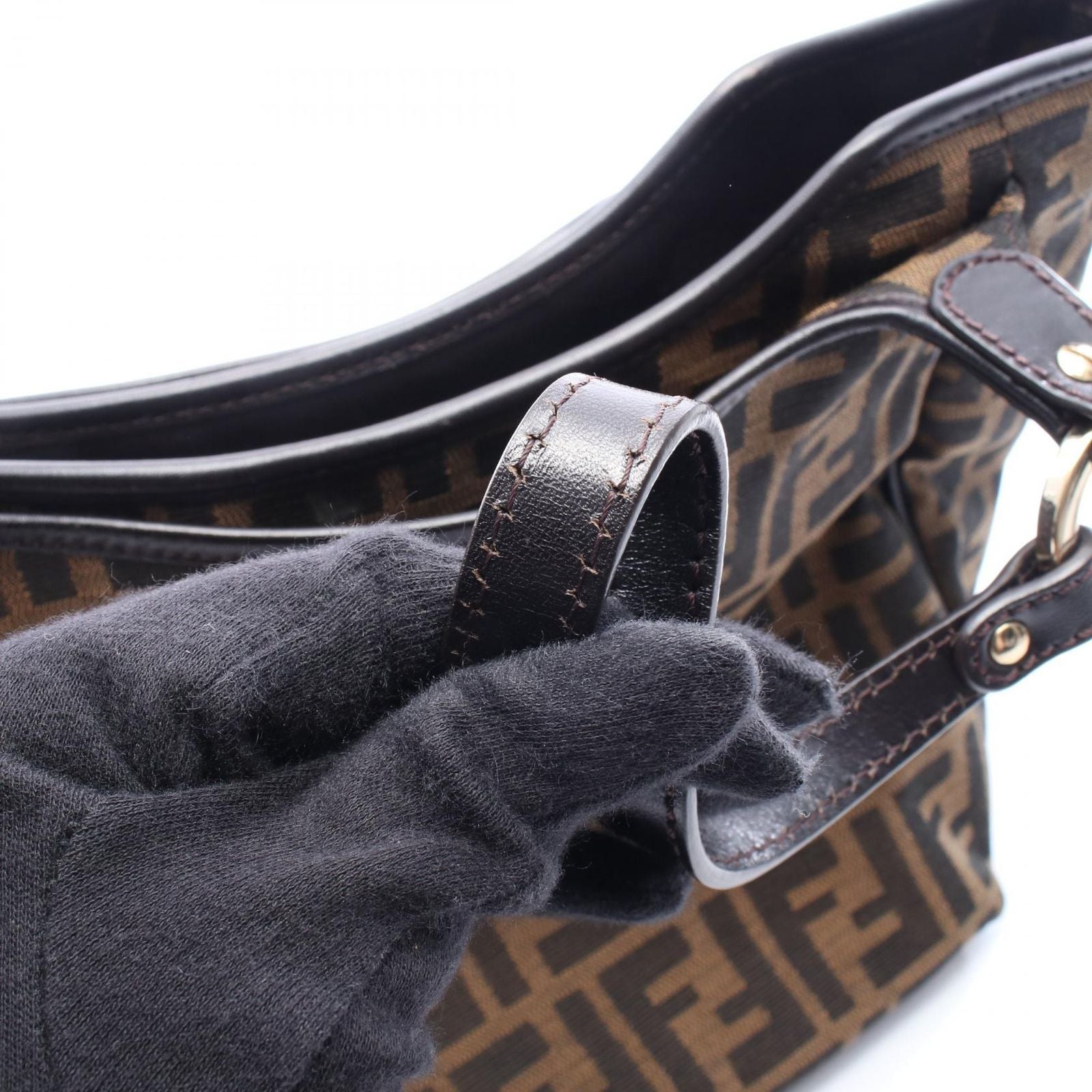 Fendi Shoulder Bag Zucca Brown Canvas Leather — view 7