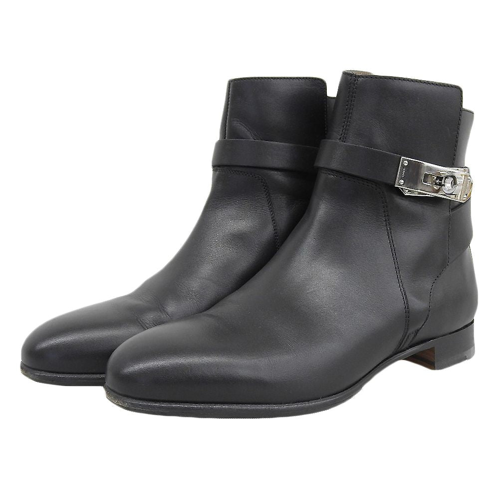 Hermes Neo Kelly Plain Toe Short Boots Shoes Black