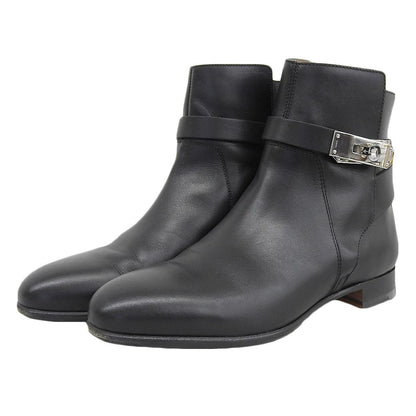 Hermes Neo Kelly Plain Toe Short Boots Shoes Black