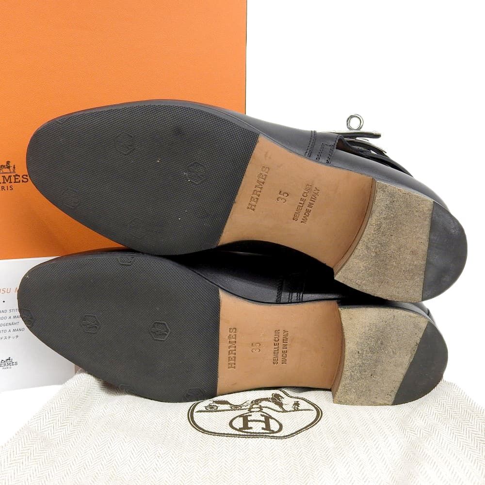 Hermes Neo Kelly Plain Toe Short Boots Shoes Black — view 2