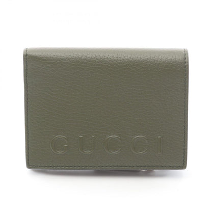 Gucci Bifold Wallet Logo Coin Khaki Leather