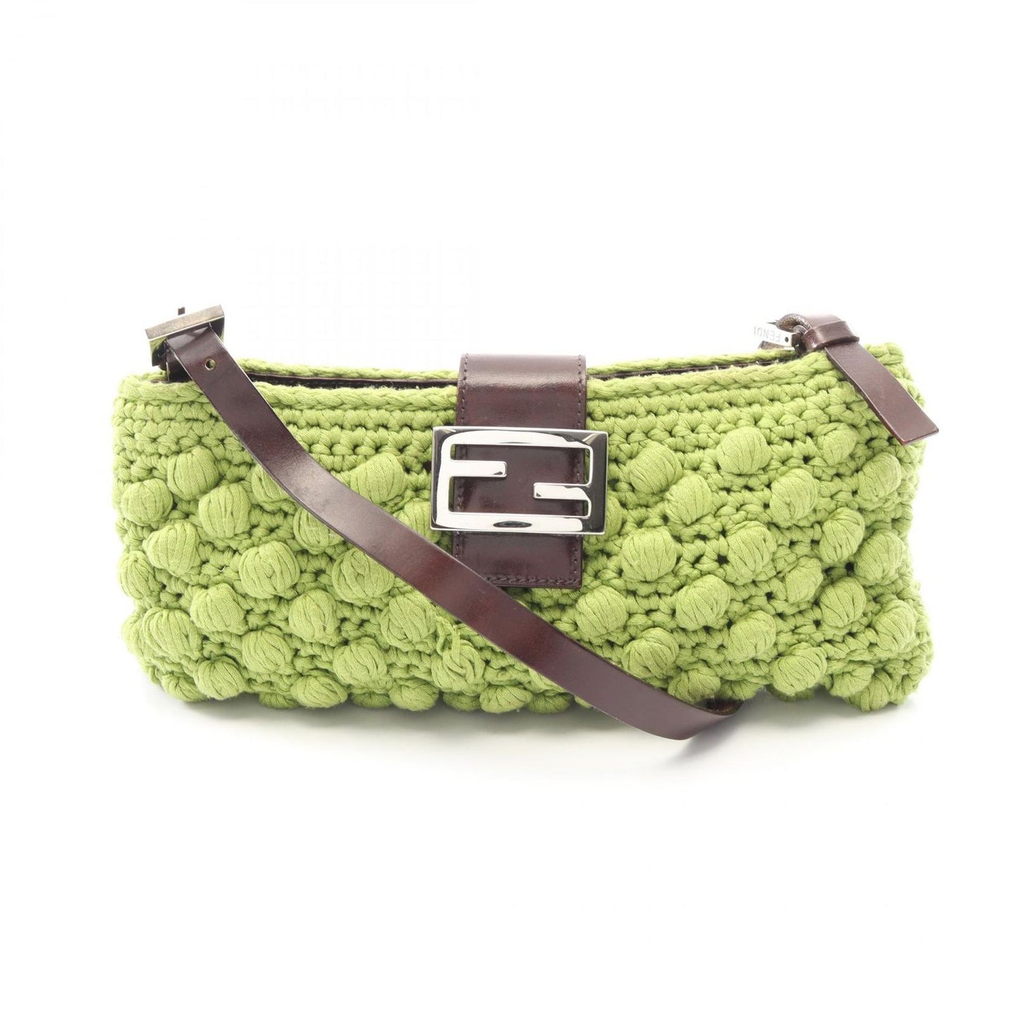 Fendi Shoulder Bag Mamma Baguette Green Canvas Leather