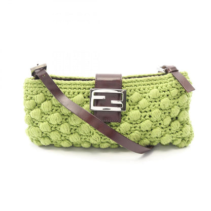 Fendi Shoulder Bag Mamma Baguette Green Canvas Leather