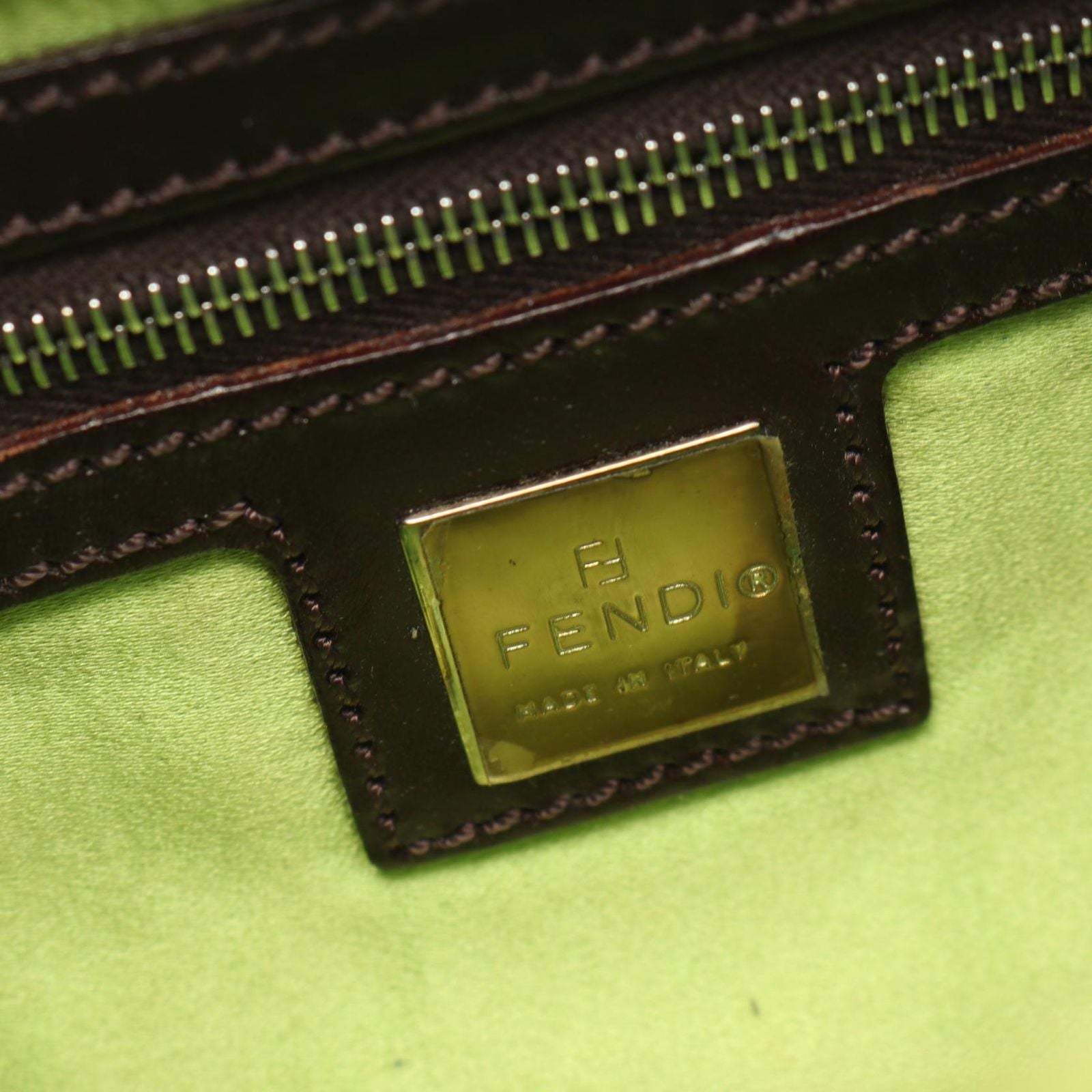 Fendi Shoulder Bag Mamma Baguette Green Canvas Leather — view 4