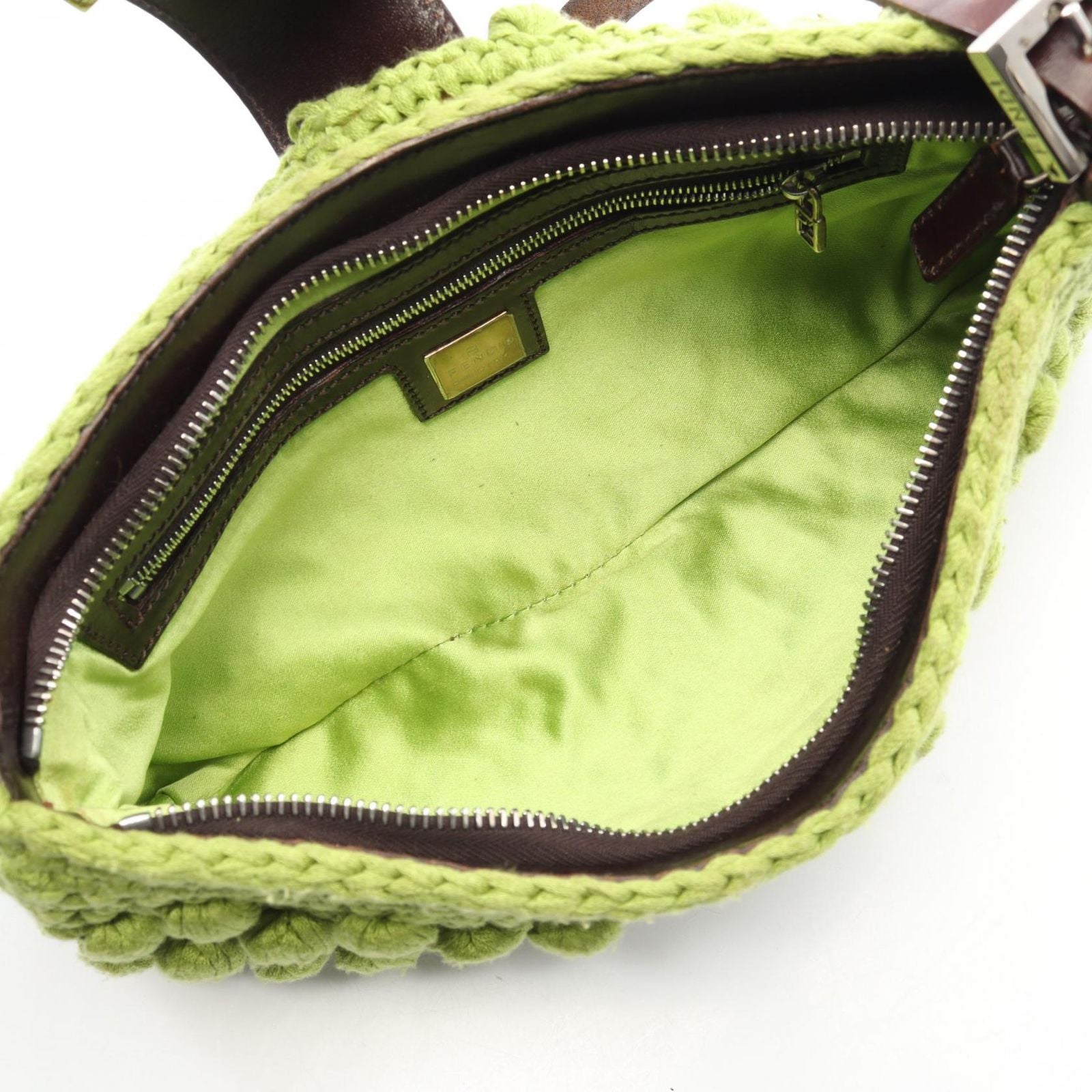 Fendi Shoulder Bag Mamma Baguette Green Canvas Leather — view 3