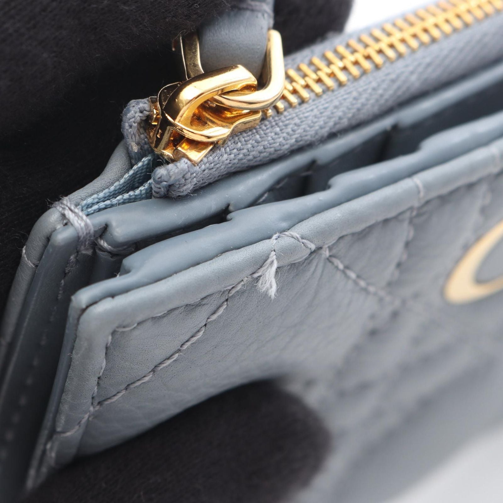Dior Bifold Wallet Caro Dahila Cannage Sky Blue Leather — view 6
