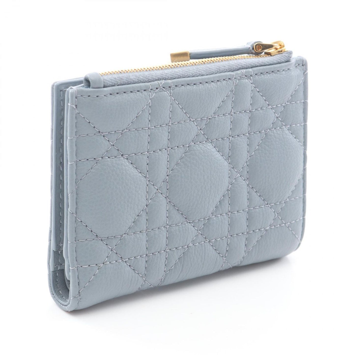 Dior Bifold Wallet Caro Dahila Cannage Sky Blue Leather — view 2