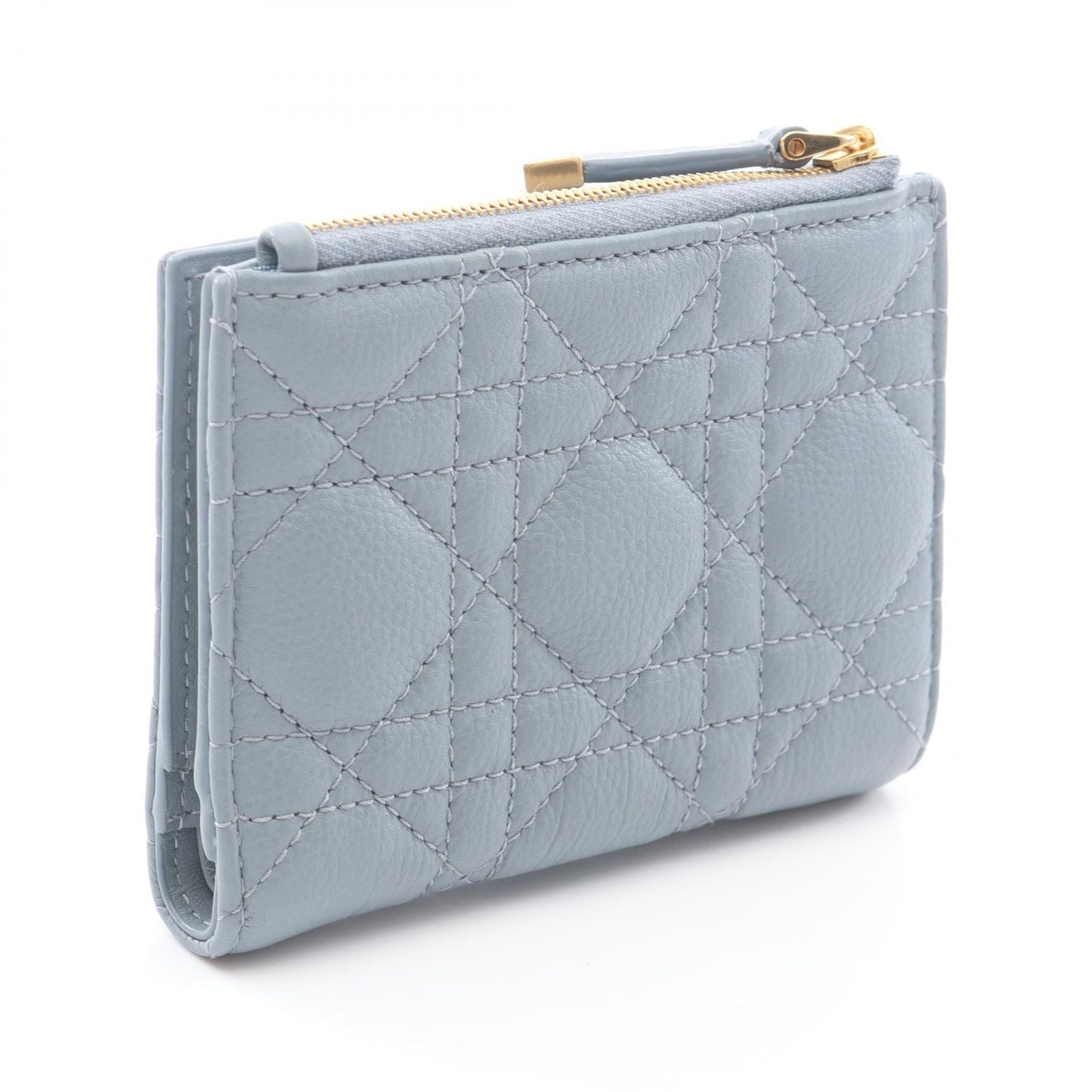 Dior Bifold Wallet Caro Dahila Cannage Sky Blue Leather — view 2