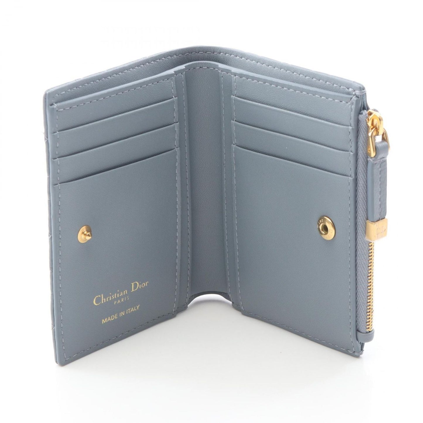 Dior Bifold Wallet Caro Dahila Cannage Sky Blue Leather — view 3