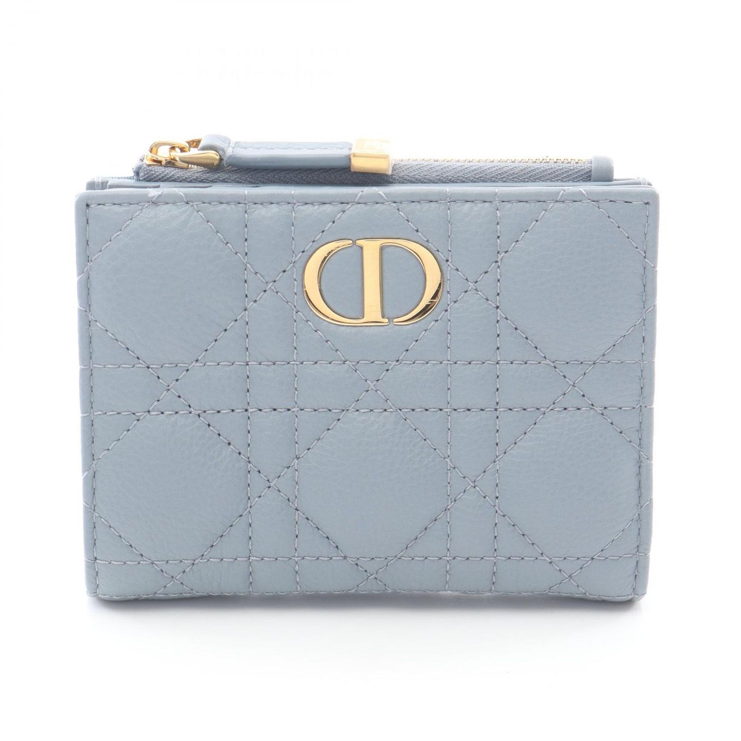 Dior Bifold Wallet Caro Dahila Cannage Sky Blue Leather