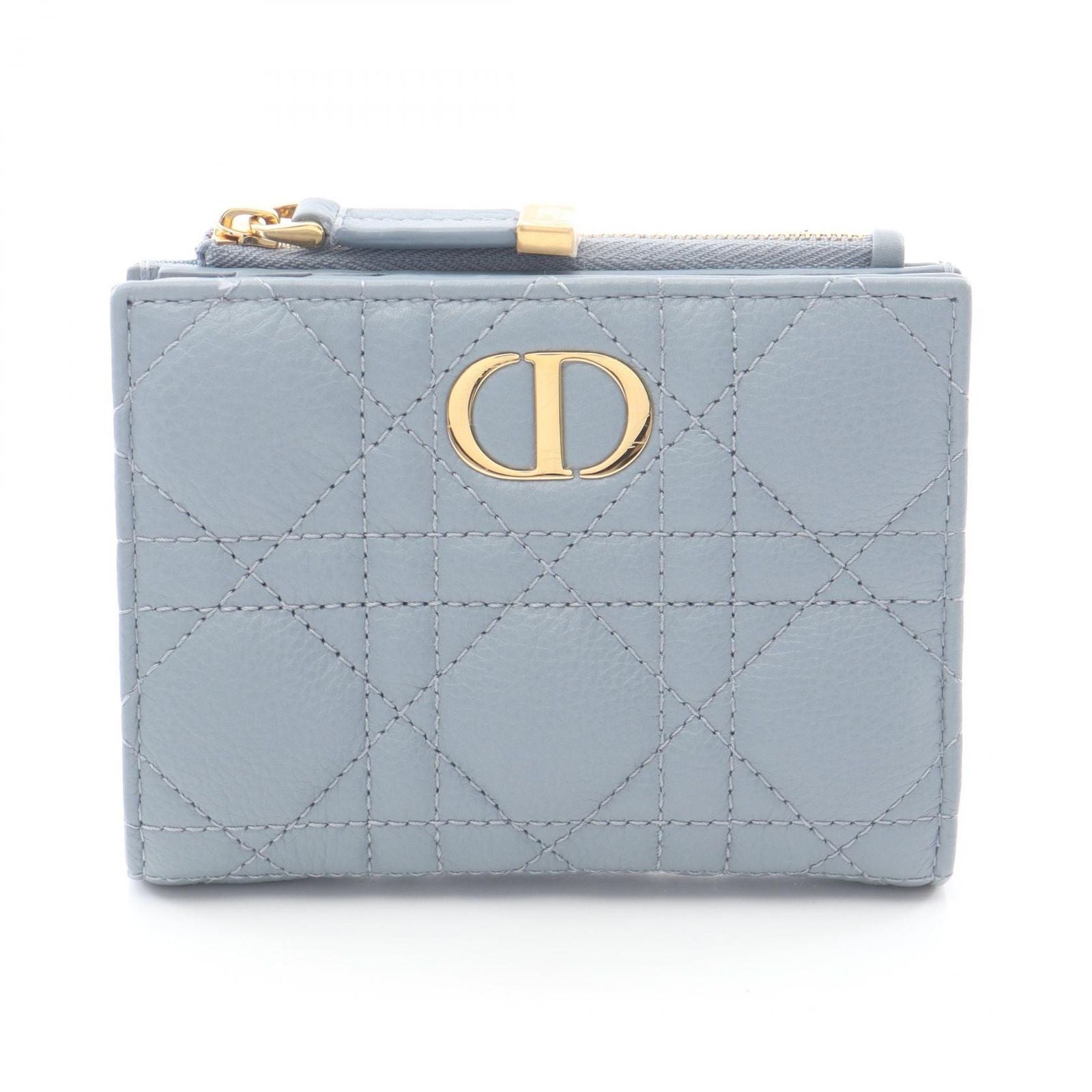 Dior Bifold Wallet Caro Dahila Cannage Sky Blue Leather