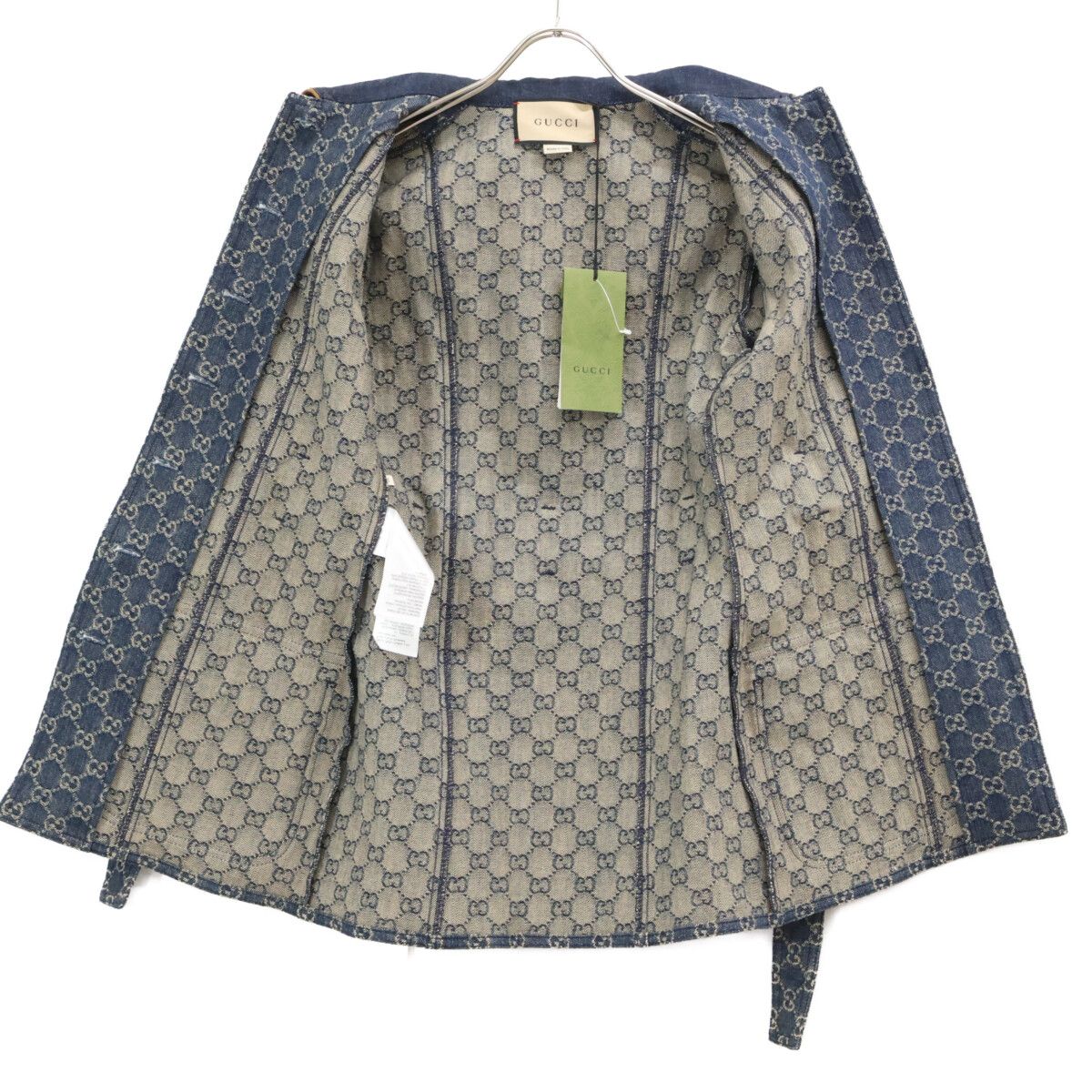 Gucci GG Denim Leather Trim Square Patch Belted 34 Jacket — view 5