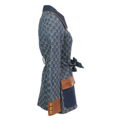 Gucci GG Denim Leather Trim Square Patch Belted 34 Jacket — view 4