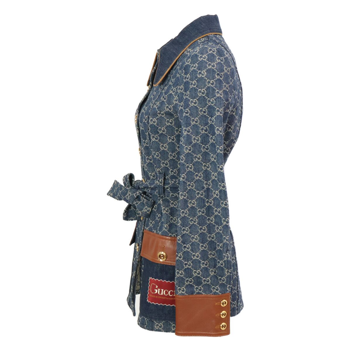 Gucci GG Denim Leather Trim Square Patch Belted 34 Jacket — view 2