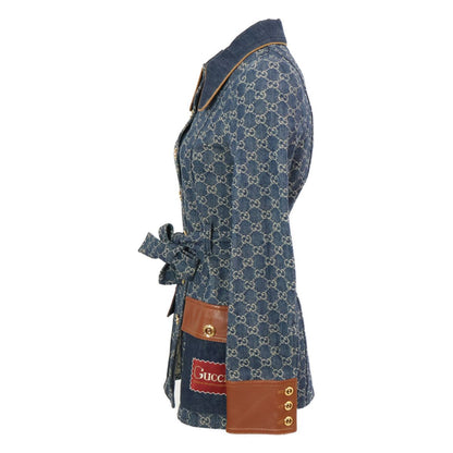 Gucci GG Denim Leather Trim Square Patch Belted 34 Jacket — view 2