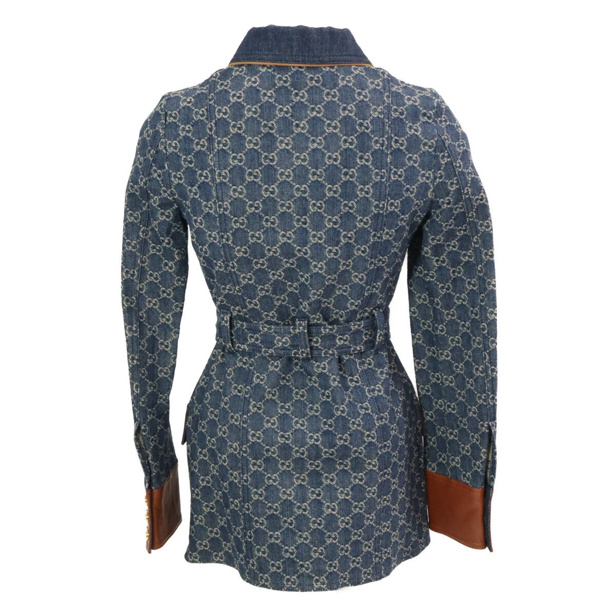 Gucci GG Denim Leather Trim Square Patch Belted 34 Jacket — view 3
