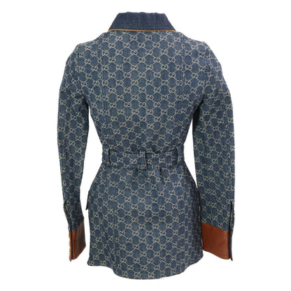 Gucci GG Denim Leather Trim Square Patch Belted 34 Jacket — view 3