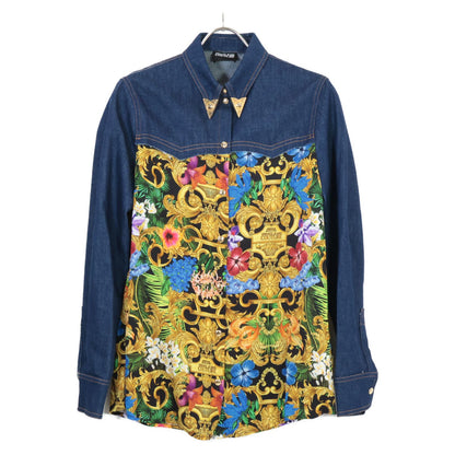 Versace Jeans Indigo Multicolor Gold Button Denim Combination Shirt 36