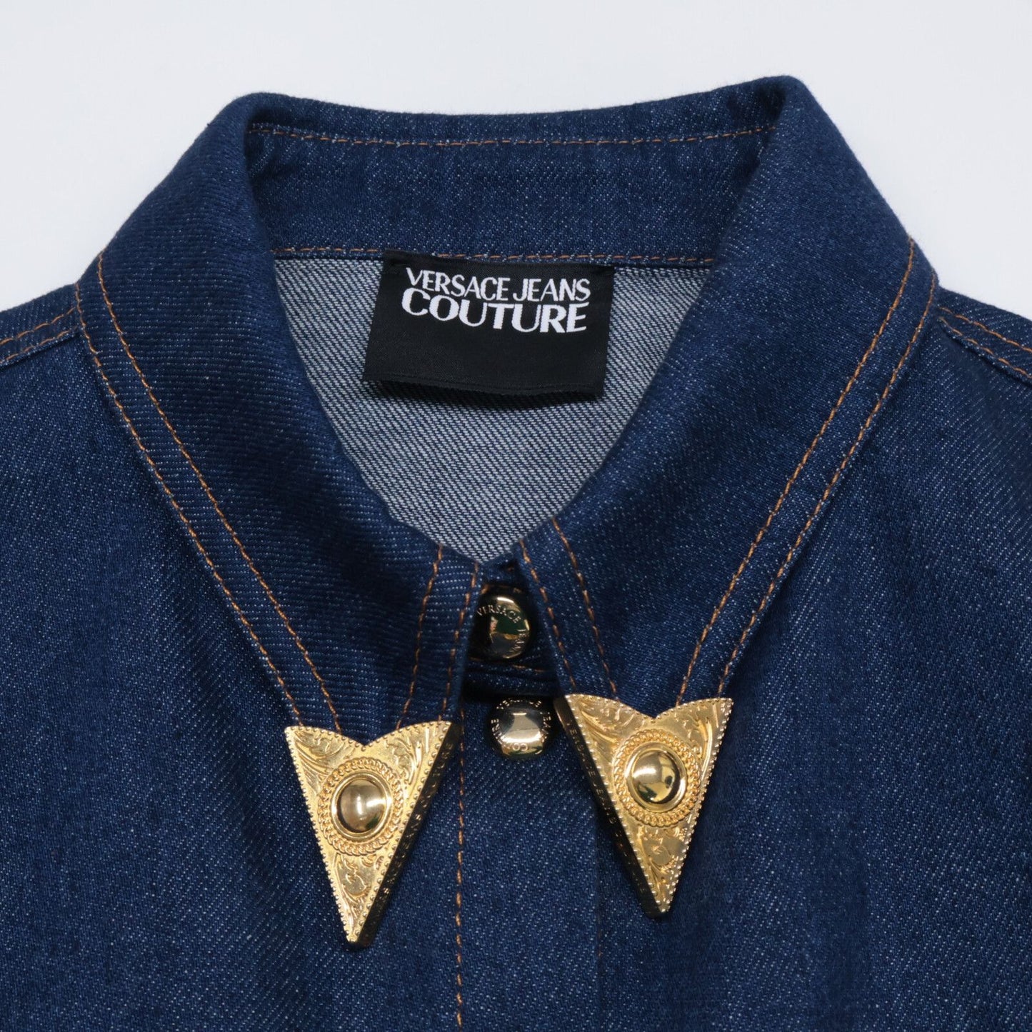 Versace Jeans Indigo Multicolor Gold Button Denim Combination Shirt 36 — view 5