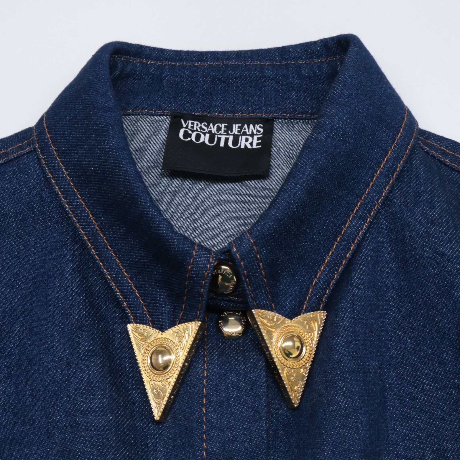 Versace Jeans Indigo Multicolor Gold Button Denim Combination Shirt 36 — view 5