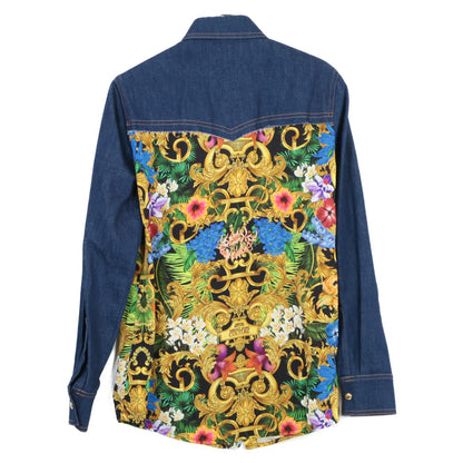Versace Jeans Indigo Multicolor Gold Button Denim Combination Shirt 36 — view 2