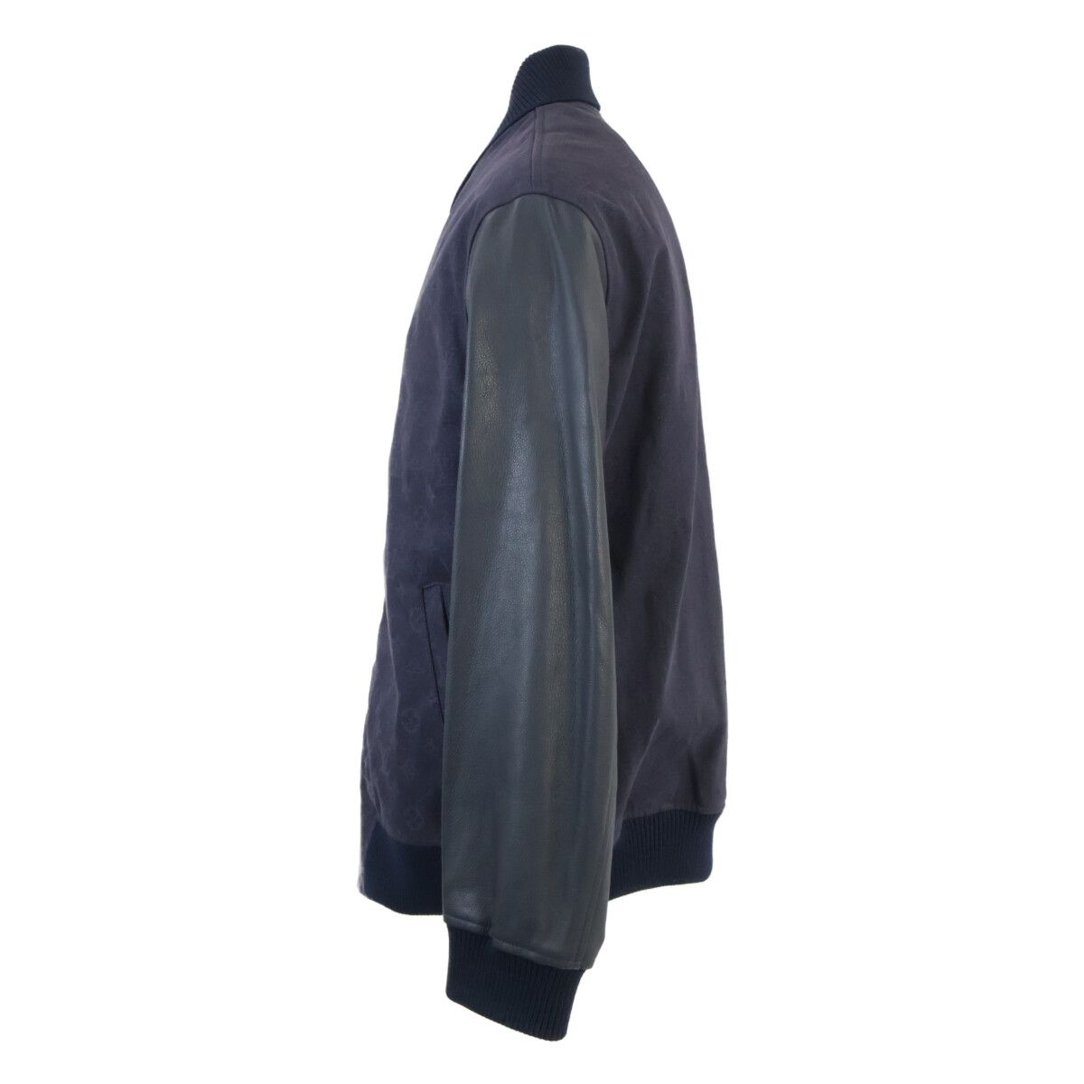 Louis Vuitton Leather Monogram Denim Contrast Zip Up Jacket 48 — view 2