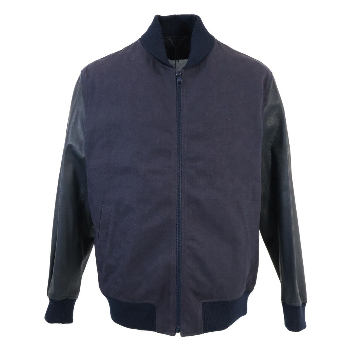 Louis Vuitton Leather Monogram Denim Contrast Zip Up Jacket 48