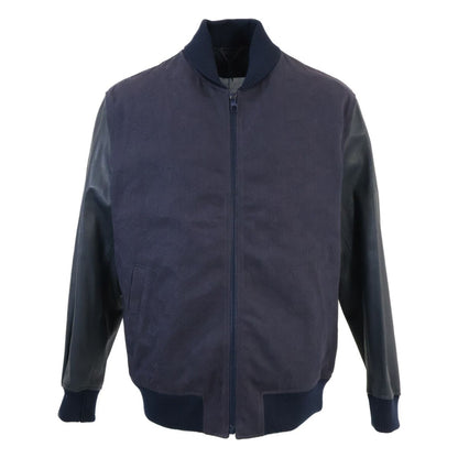 Louis Vuitton Leather Monogram Denim Contrast Zip Up Jacket 48
