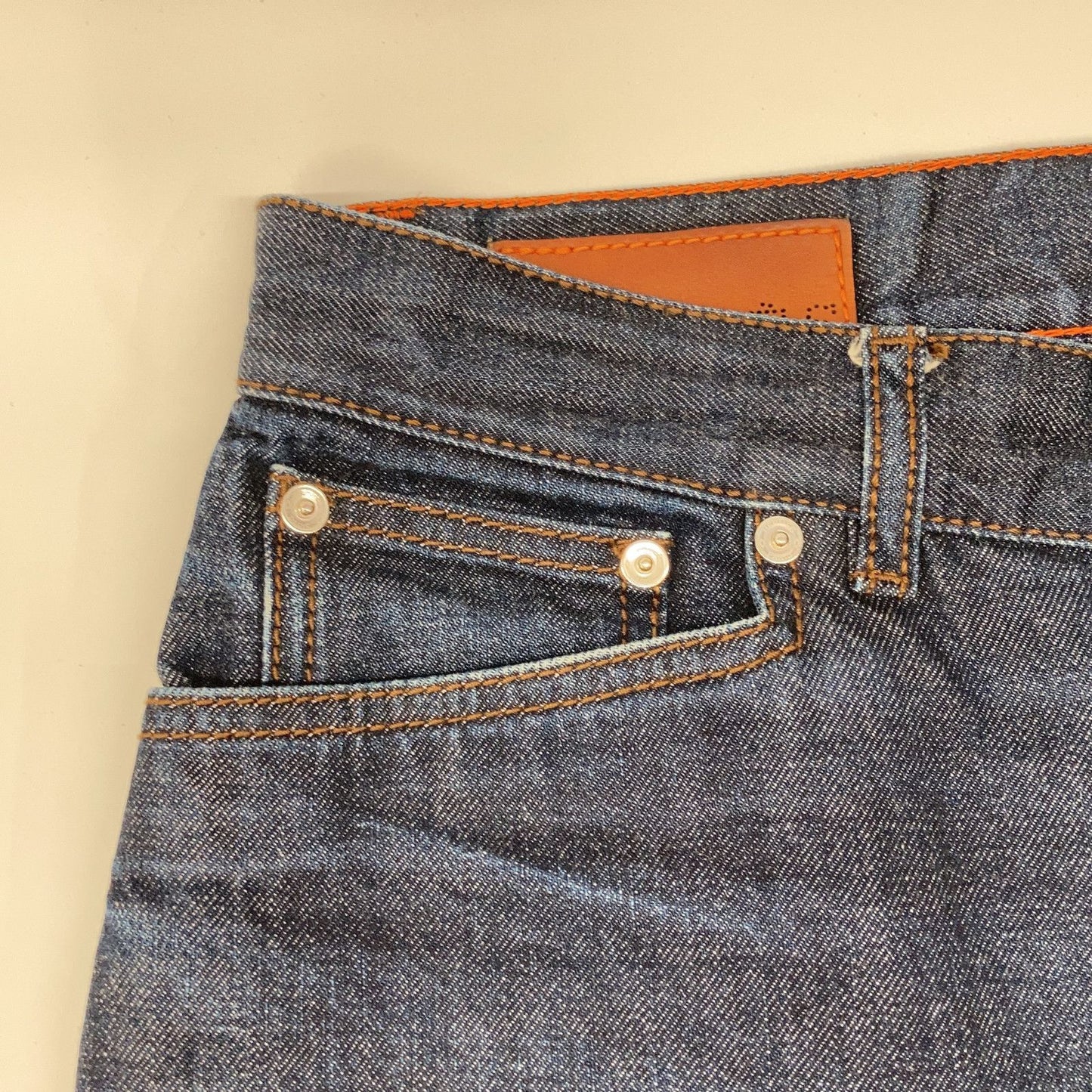 Hermes Series Button Selvedge Leather Patch Denim Indigo 40 Jeans — view 8