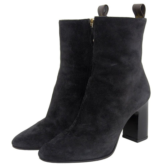 Louis Vuitton Suede LV Donna Line Chunky Heels Boots Shoes Black