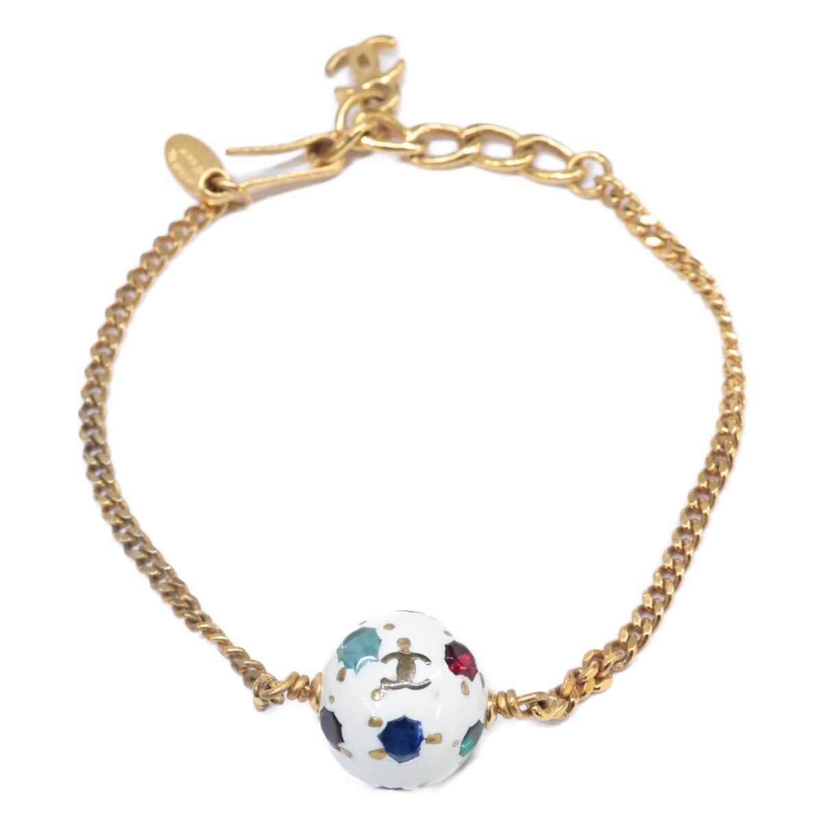 Chanel CC Logo Soccer Ball Motif Multi Stone Bracelet