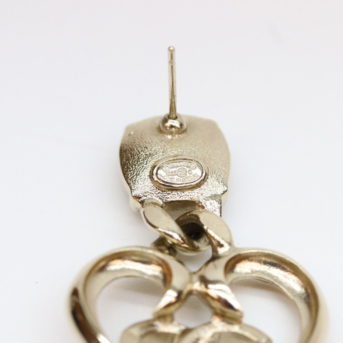 Chanel Gold CC Logo Heart Rhinestone Earrings — view 5