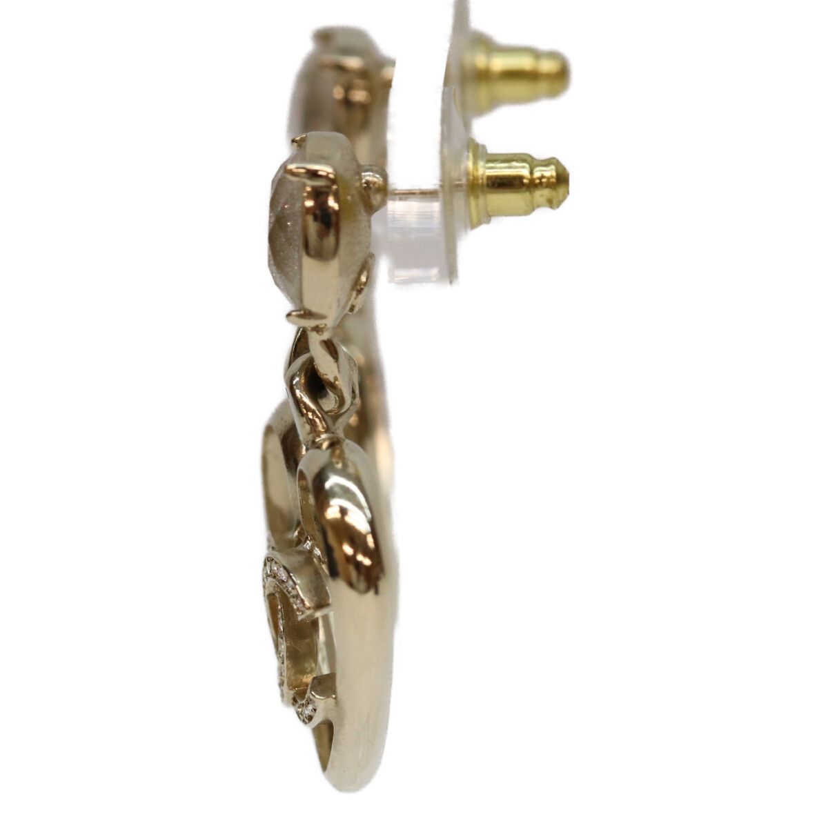 Chanel Gold CC Logo Heart Rhinestone Earrings — view 2
