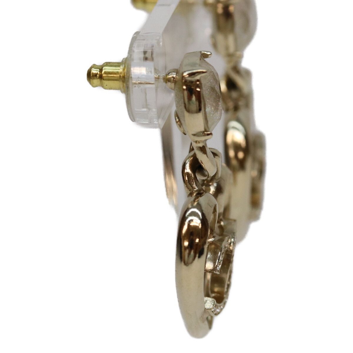 Chanel Gold CC Logo Heart Rhinestone Earrings — view 4
