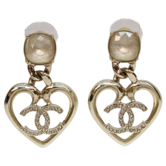 Chanel Gold CC Logo Heart Rhinestone Earrings