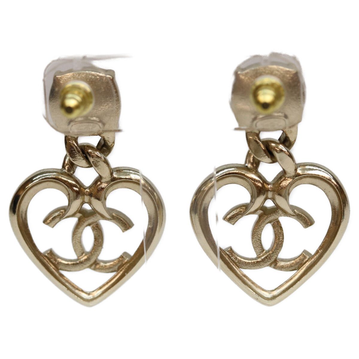 Chanel Gold CC Logo Heart Rhinestone Earrings — view 3