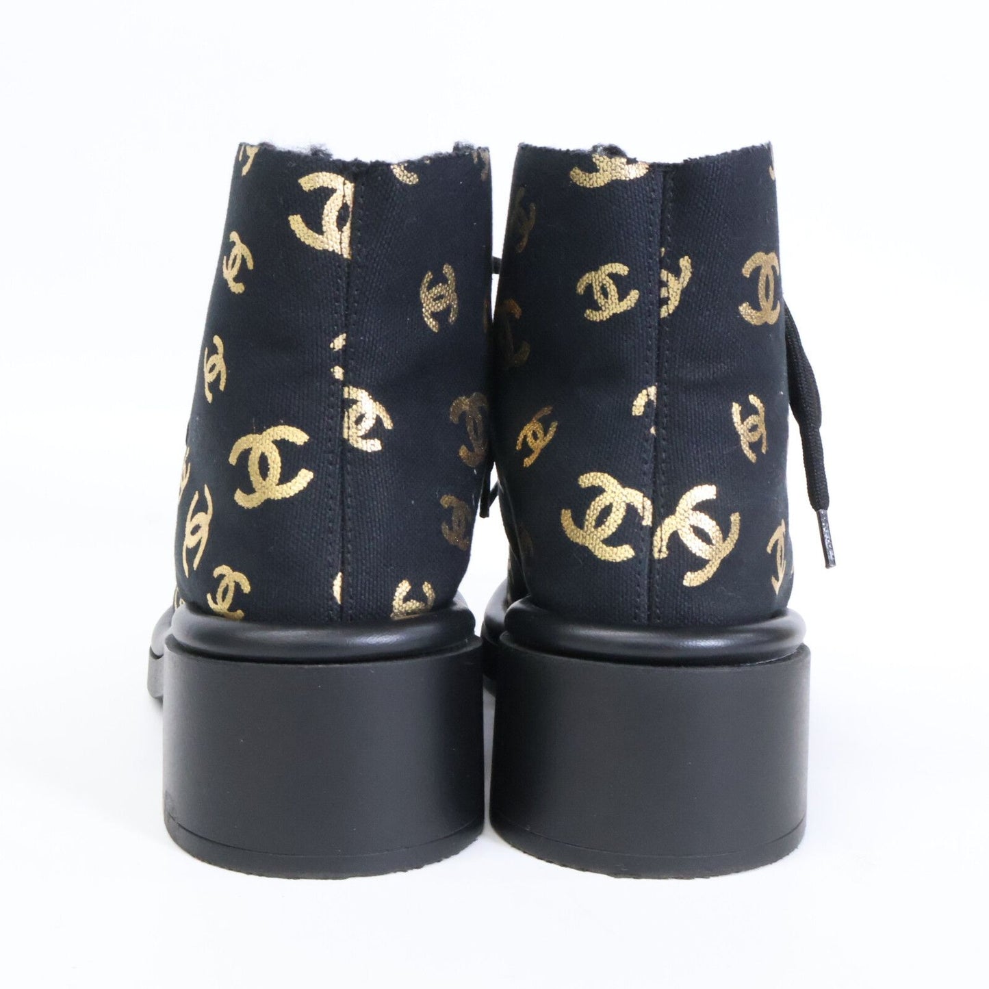 Chanel CC Logo Print Canvas Back Boa Short Boots 36c — view 3