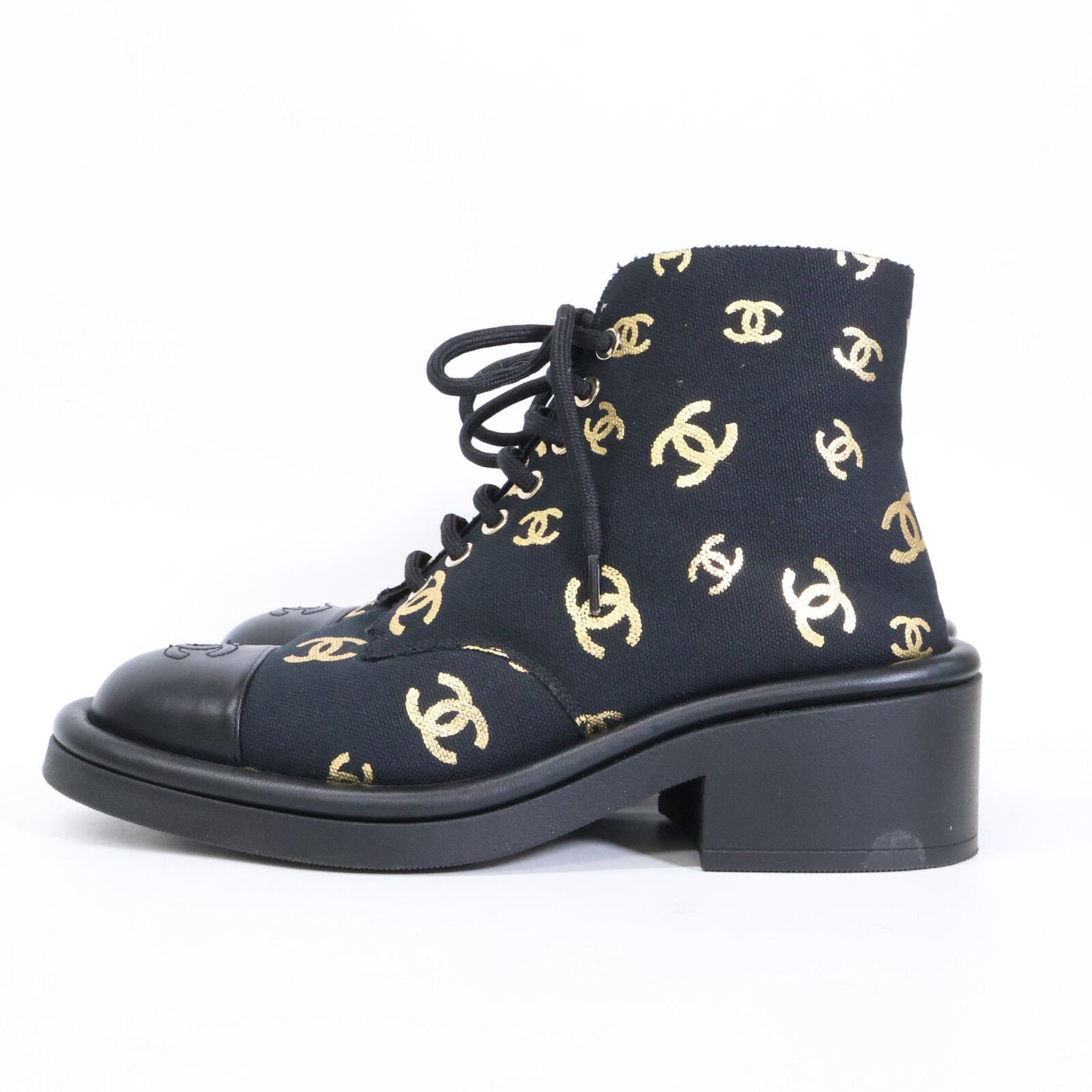 Chanel CC Logo Print Canvas Back Boa Short Boots 36c — view 2