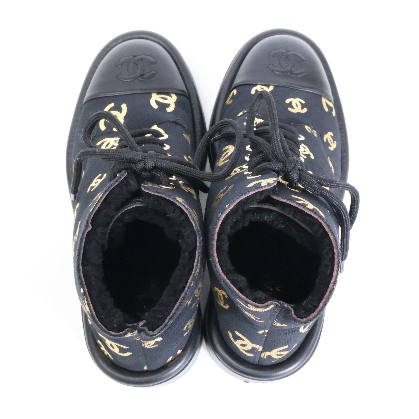 Chanel CC Logo Print Canvas Back Boa Short Boots 36c — view 5