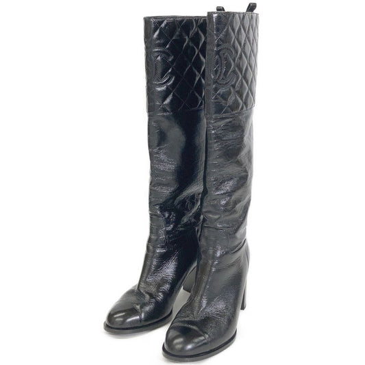 Chanel CC Logo Lambskin Quilted Long Boots 36c