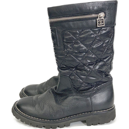 Chanel CC Logo Quilted Nylon Leather Boots — view 2