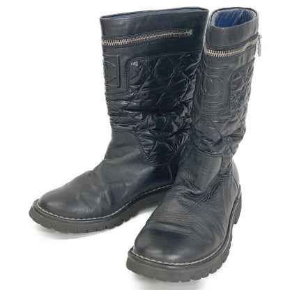 Chanel CC Logo Quilted Nylon Leather Boots