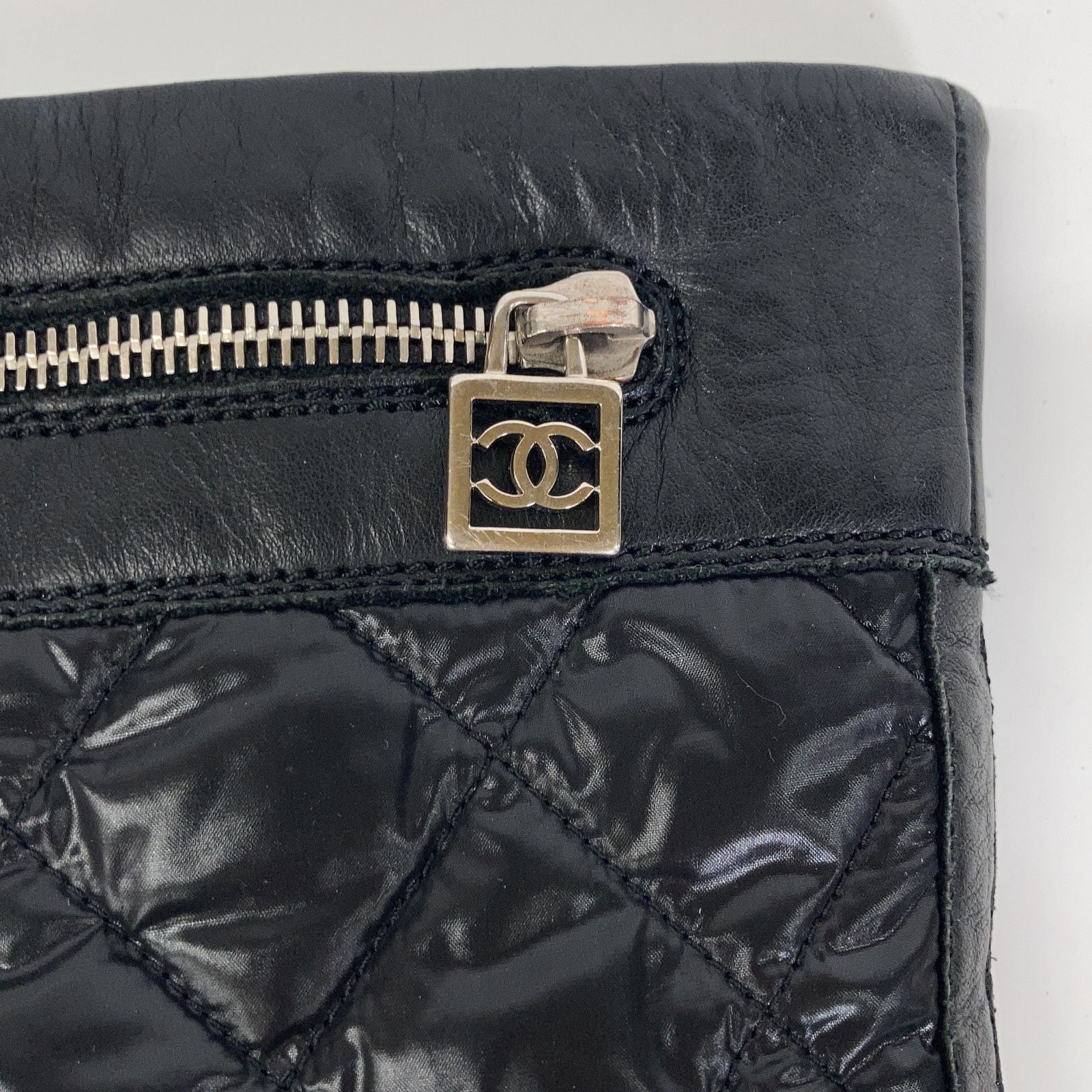Chanel CC Logo Quilted Nylon Leather Boots — view 7