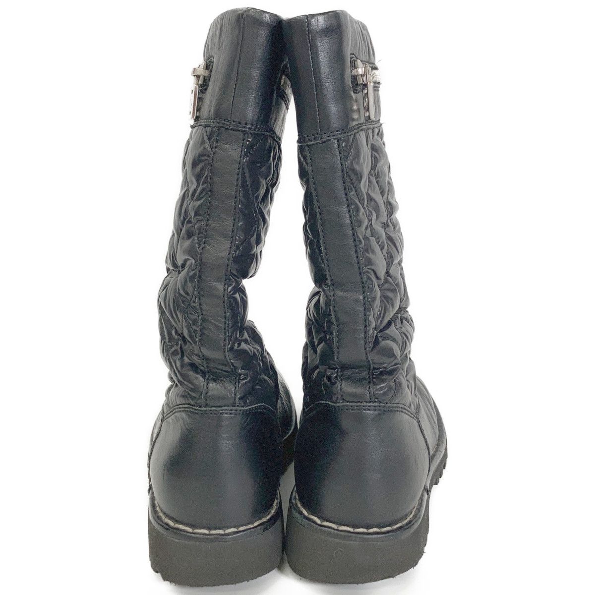 Chanel CC Logo Quilted Nylon Leather Boots — view 3