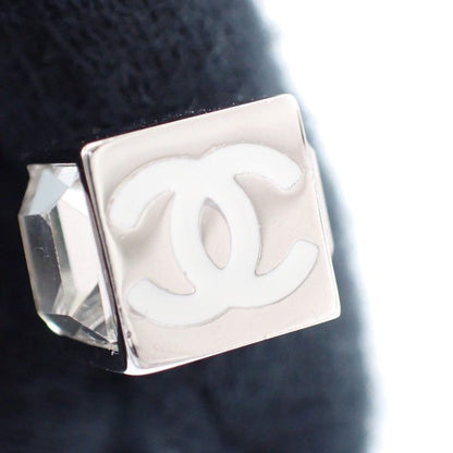 Chanel CC Cube Square Earrings Both Ears Stud Metal Crystal Clear Strass Silver — view 6