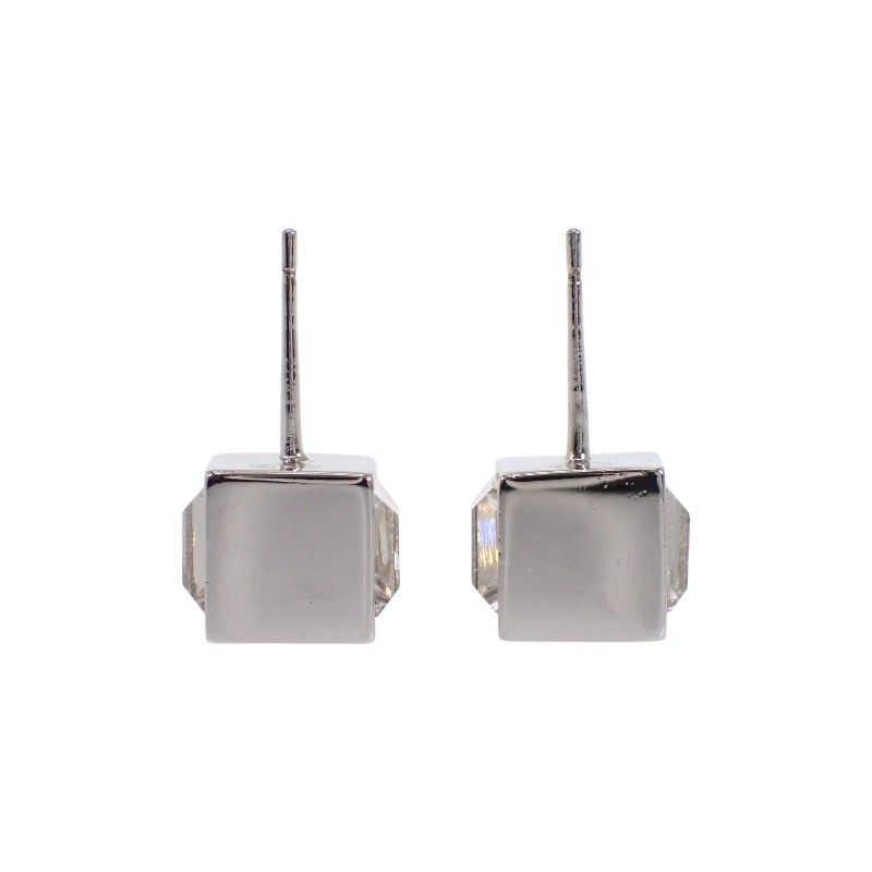 Chanel CC Cube Square Earrings Both Ears Stud Metal Crystal Clear Strass Silver — view 8