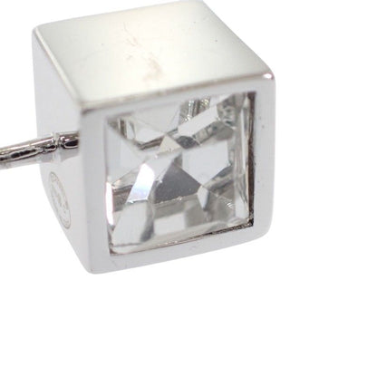 Chanel CC Cube Square Earrings Both Ears Stud Metal Crystal Clear Strass Silver — view 7